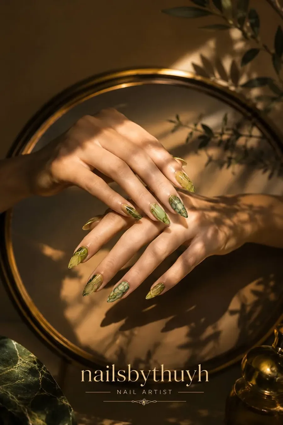 Sculpted gel-X nail extensions by Thuy — freehand nail art Austin TX